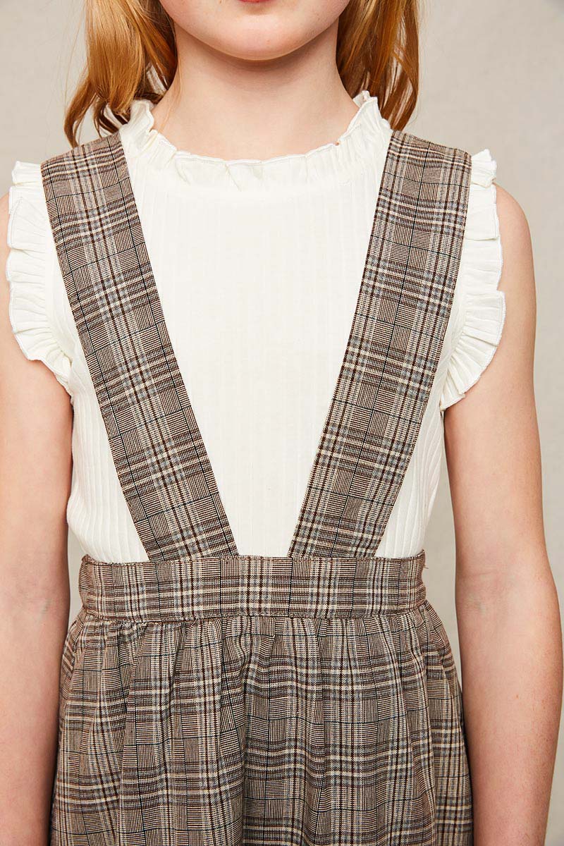 Girls Tiered Glen Check Overall Dress.