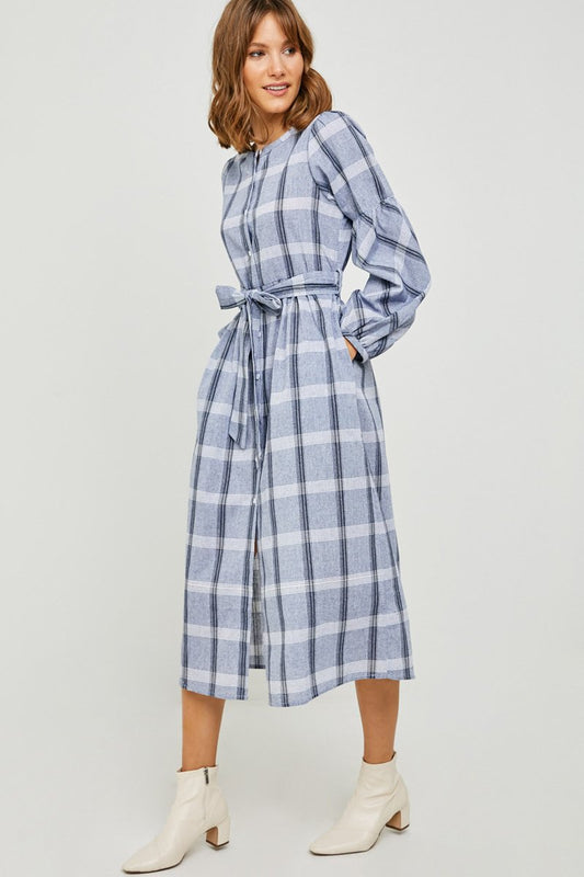 Women's Plaid Button-Down Midi Dress.