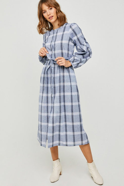 Women's Plaid Button-Down Midi Dress