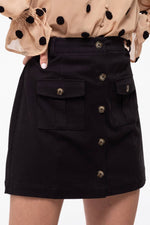 Front Button Woven Mini Skirt.