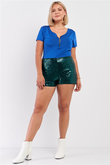 Plus Size Sequin High Waisted Mini Shorts