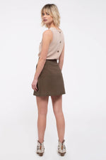 Front Patch-Flap Pockets Button Front Mini Skirt