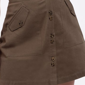 Front Patch-Flap Pockets Button Front Mini Skirt.