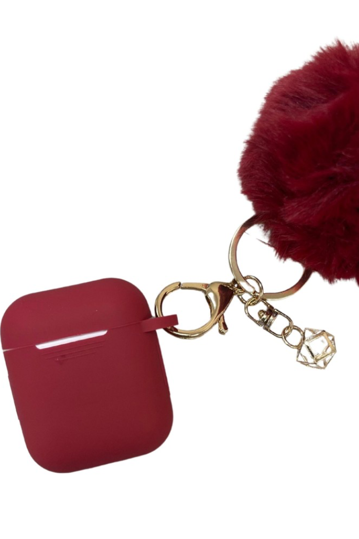 Silicone Protective Skin for AirPod Case With Fur Keychain.