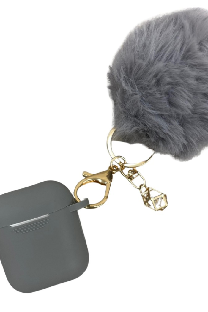Silicone Protective Skin for AirPod Case With Fur Keychain.