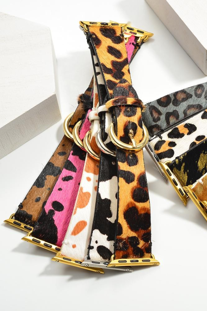 Faux Fur Animal Print Leather Smart Watch Band