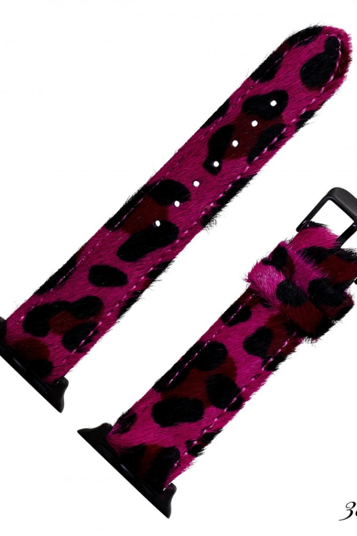 Faux Fur Animal Print Leather Smart Watch Band