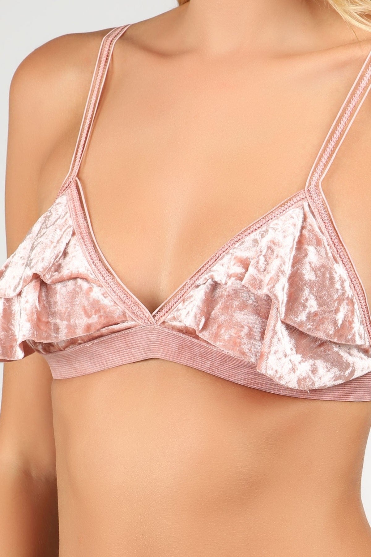 Adjustable Strap Velvet Layer Trim Bralette.