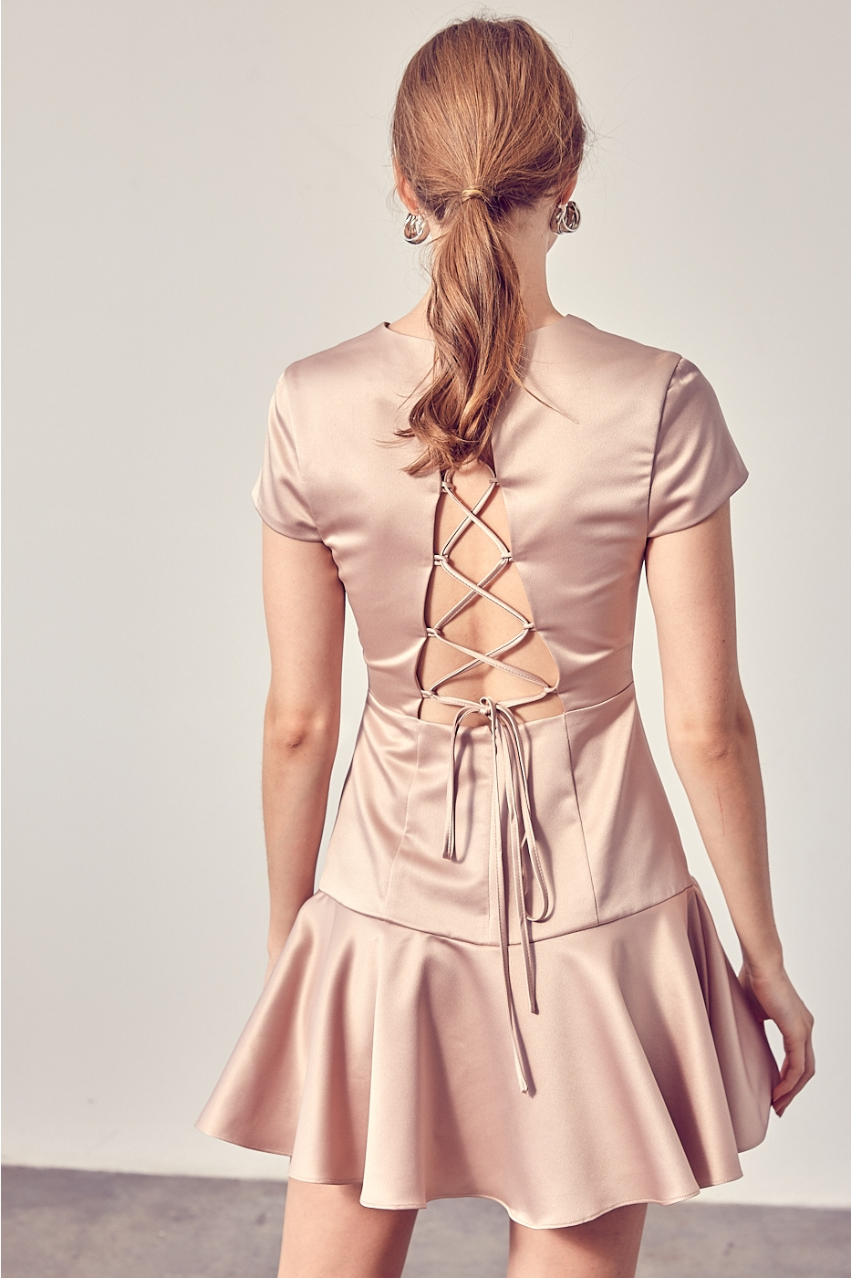 Back Open Criss Cross Detail Mini Dress.