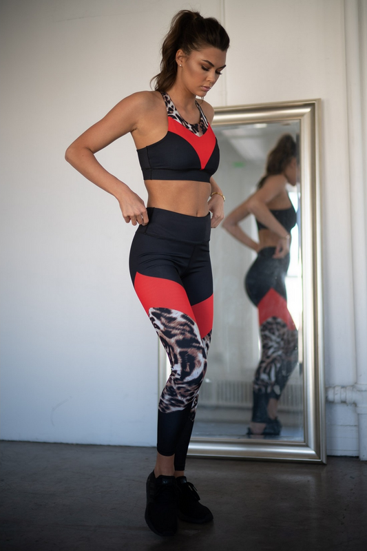 Women's Leopard Colorblock Activewear Set.