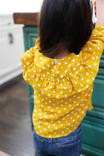 Girls Mustard Polka Dot Ruffle Detail Top
