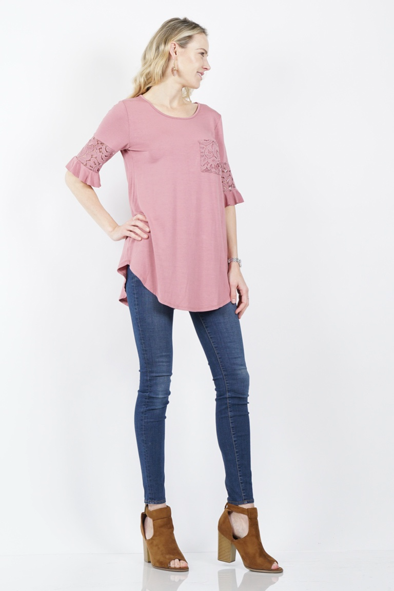 Lace Contrast Tunic Top