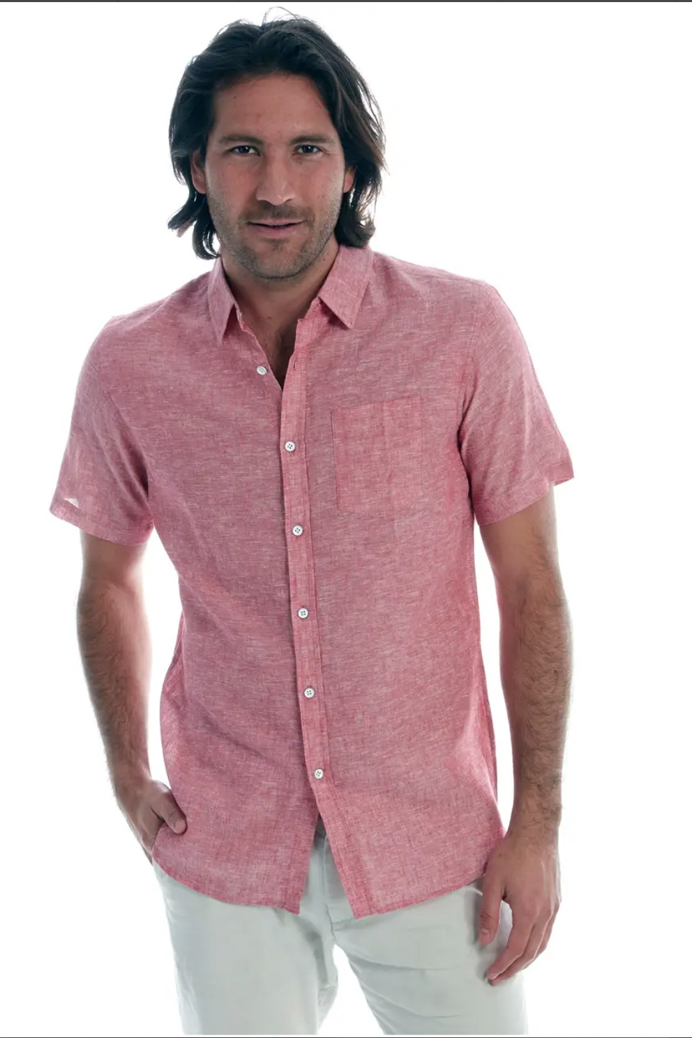 Short Sleeve Solid Linen Shirt.