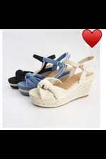 Bamboo - Belle Blue Wedge Sandals.