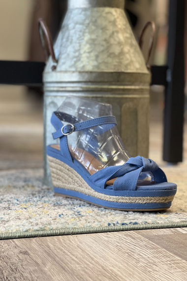 Bamboo - Belle Blue Wedge Sandals.