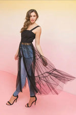 A Twill/Tulle Combination Top