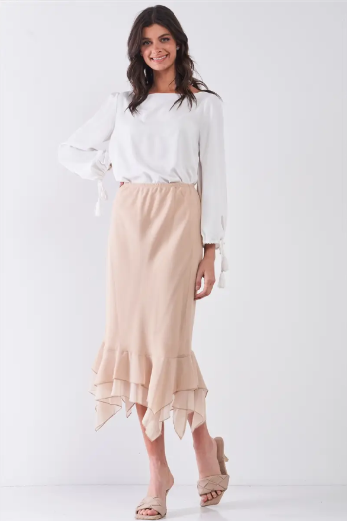 High-Waisted Asymmetrical Midi Pencil Skirt.