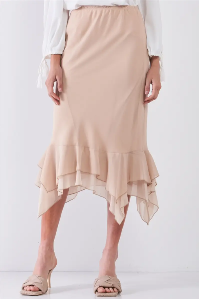 High-Waisted Asymmetrical Midi Pencil Skirt.