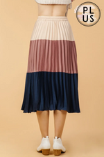 PLUS SIZE Color-Block Pleated Satin Midi Skirt