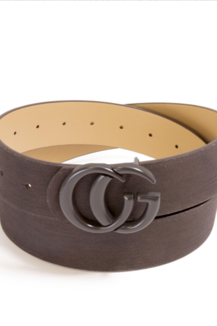 Textured Faux Leather Belt With Monochrome Interlock Buckle.