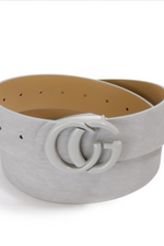 Textured Faux Leather Belt With Monochrome Interlock Buckle