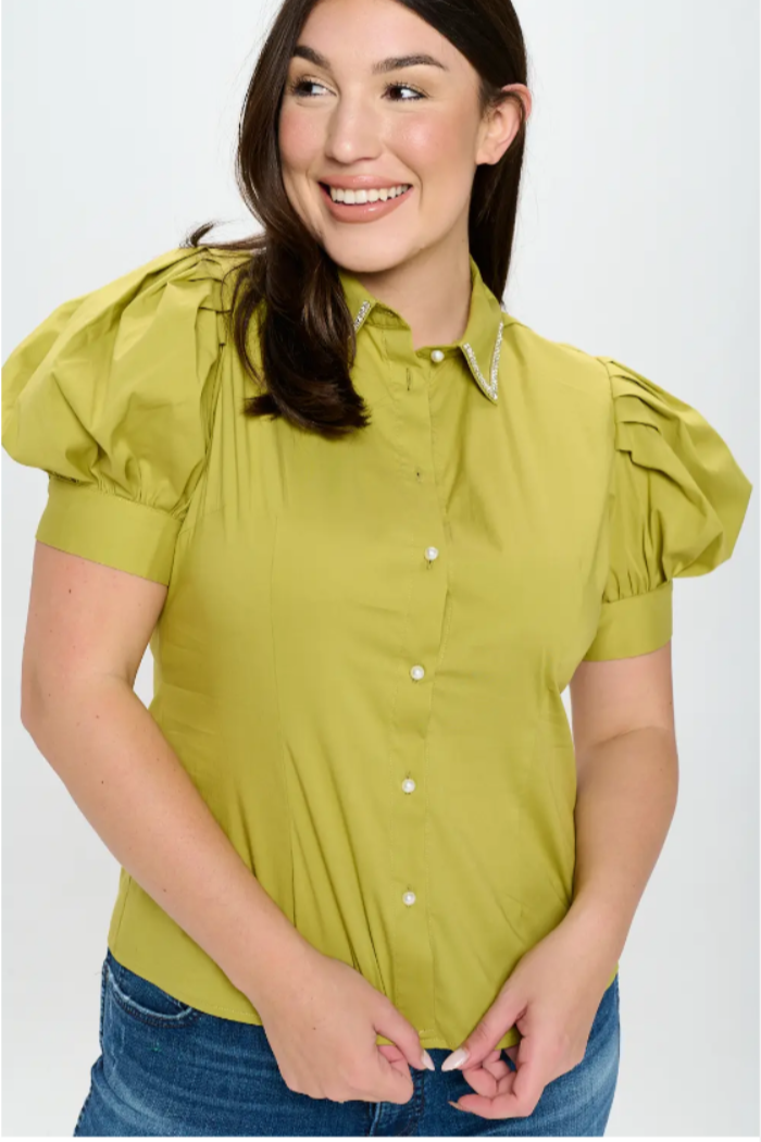 Plus size Rhinestone Collar Shirt.