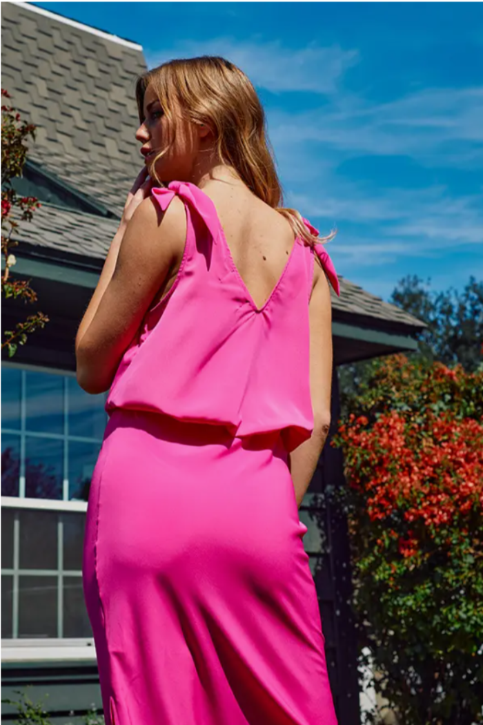 Solid Satin Slit Midi Skirt.