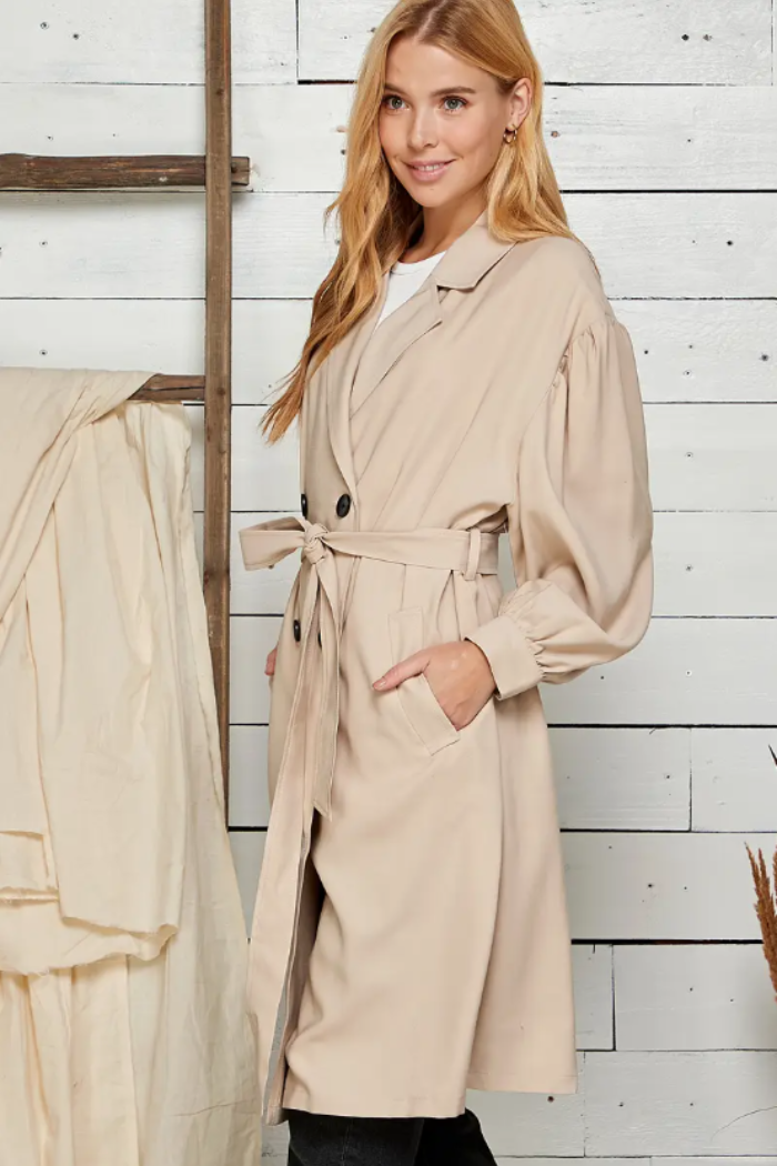 Waist Tie Button Detailed Trench Coat