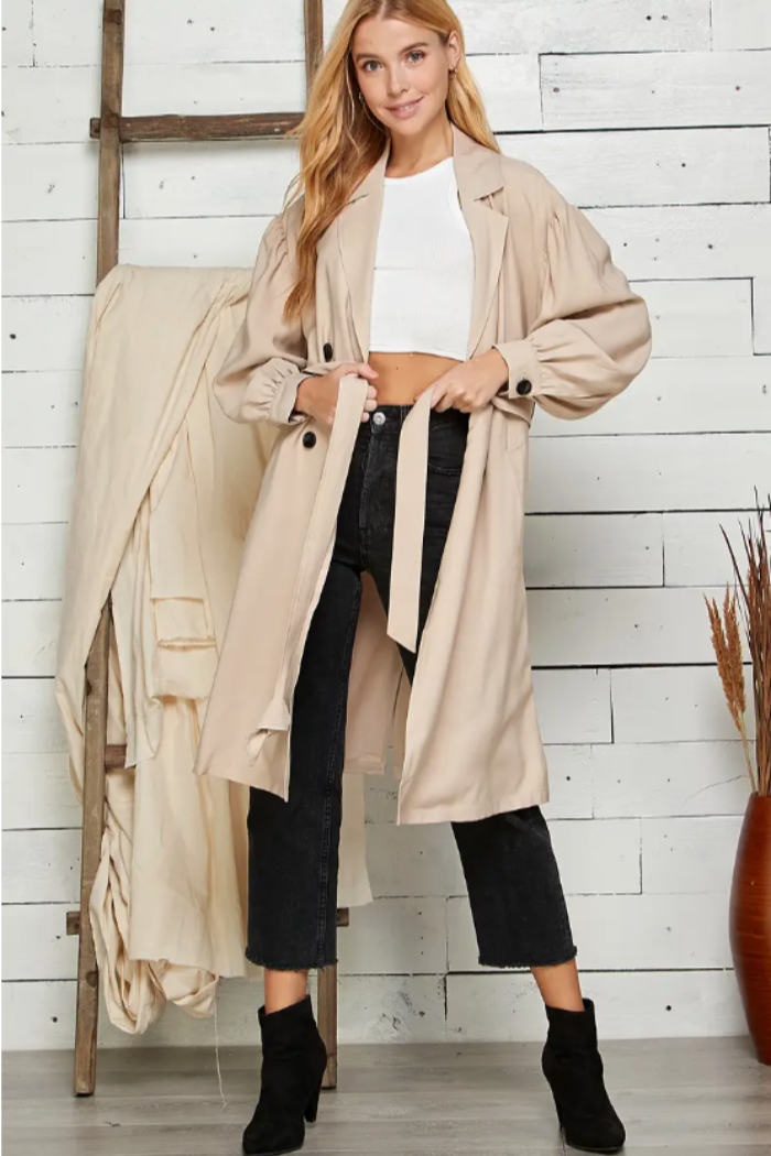 Waist Tie Button Detailed Trench Coat.