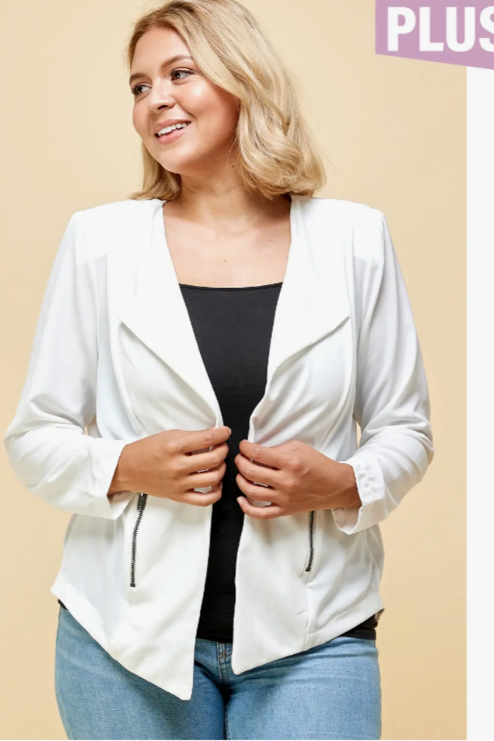 Plus Size Open Front Draped Jacket With Zipper Pockets