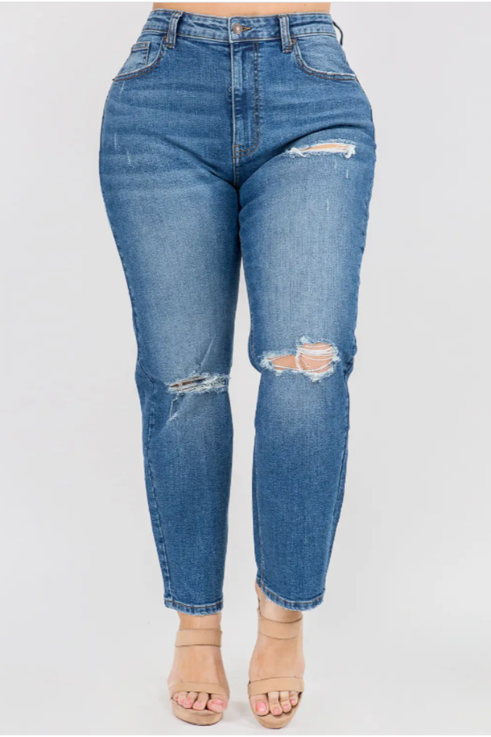 Plus Size High Waist Distressed Relaxed Jeans
