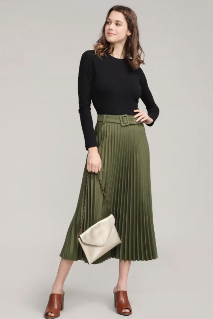 All pleated H-line Skirt w/Belt