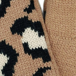 Leopard Print Knit Mittens With Fleece Lining
