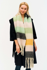 Knit Scarf Featuring Stripe Accents and Tassel Edges