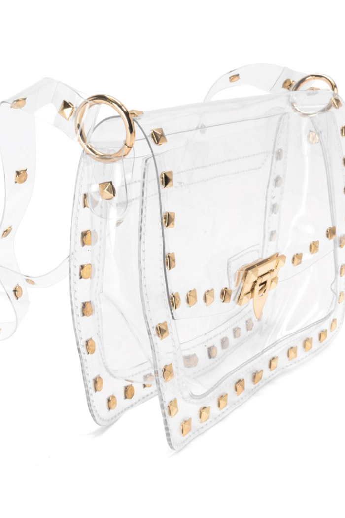 Clear Cross Body Bag With Gold Studded Accents