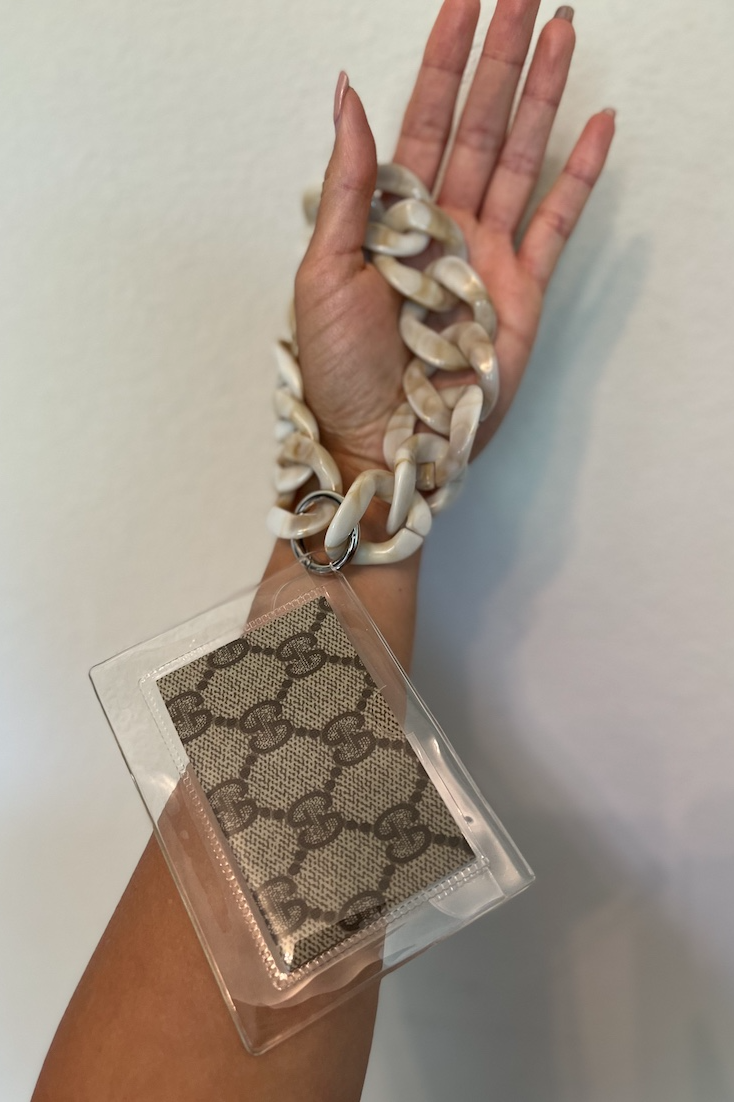 Tortoise G-Thang Clear Wristlet, Stadium Approved Upcycled Gucci