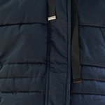 Navy Glossy Long Fitted Vegan Fur Hood Detail Winter Puffer Jacket