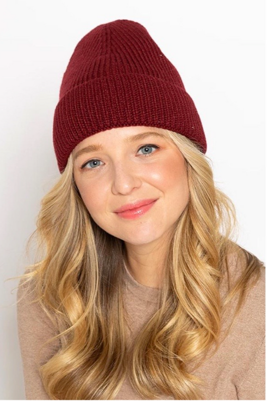 Solid Ribbed Cuff Beanie.