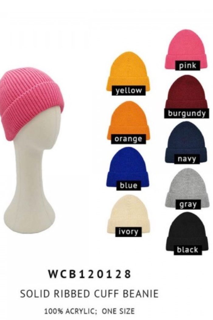 Solid Ribbed Cuff Beanie.