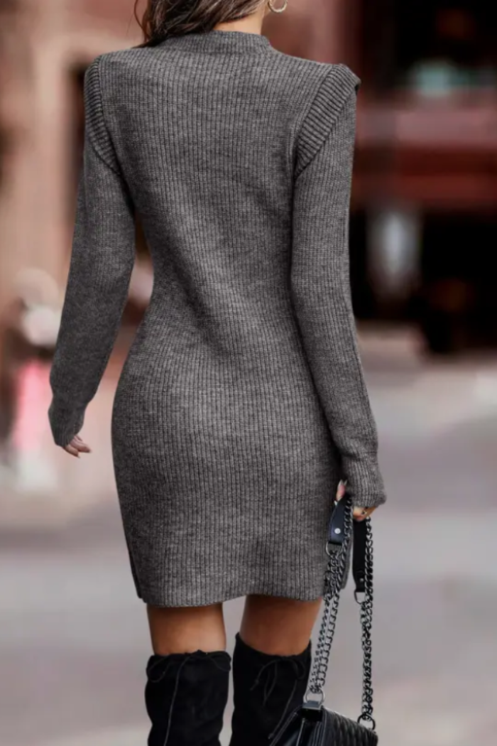 Ribbed Knit Long Sleeve Sweater Dress