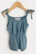 Girls Medium Blue Linen Tie Romper.