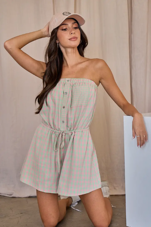 Plaid Tube Shorts Romper