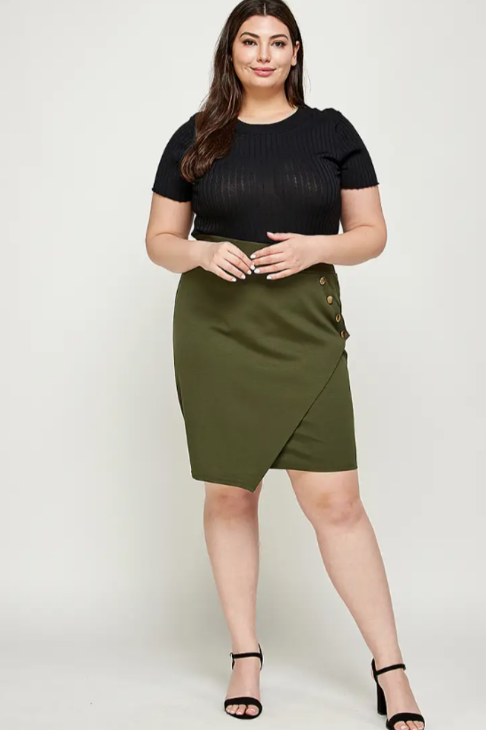 Asymmetrical Pencil Skirt With Buttons