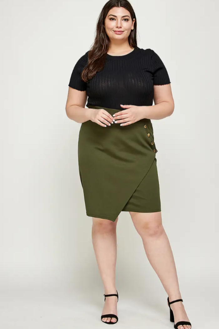 Plus Size Asymmetrical Pencil Skirt w/Buttons.