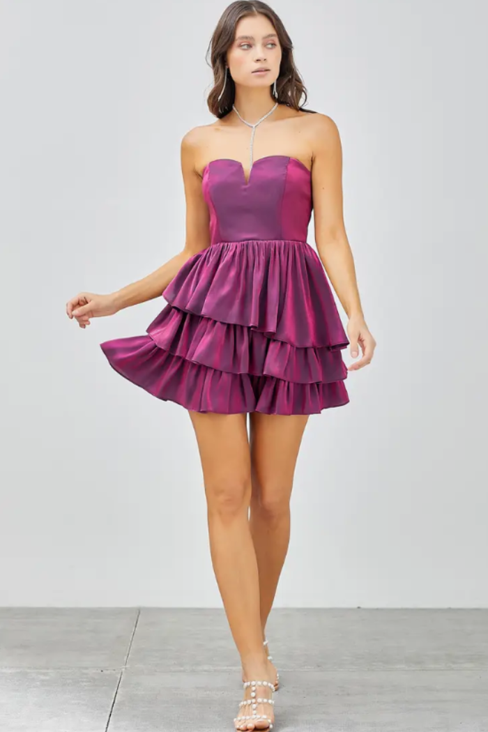 Open Shoulder Ruffle Mini Dress
