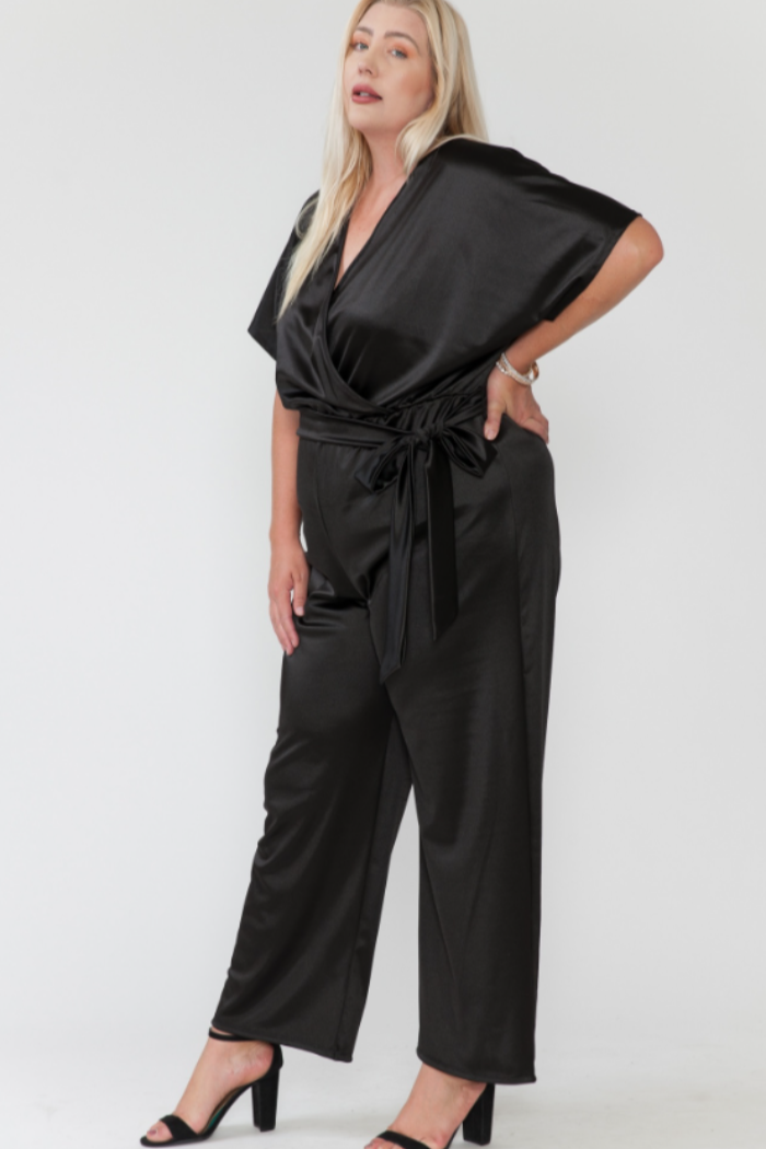 Plus Size V Neck Wide Fit Jumpsuit