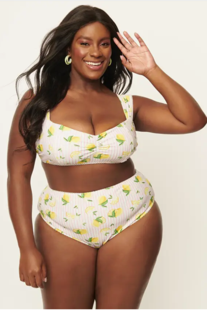 Light Pink Stripe & Lemons Daphne Swim Bottom.