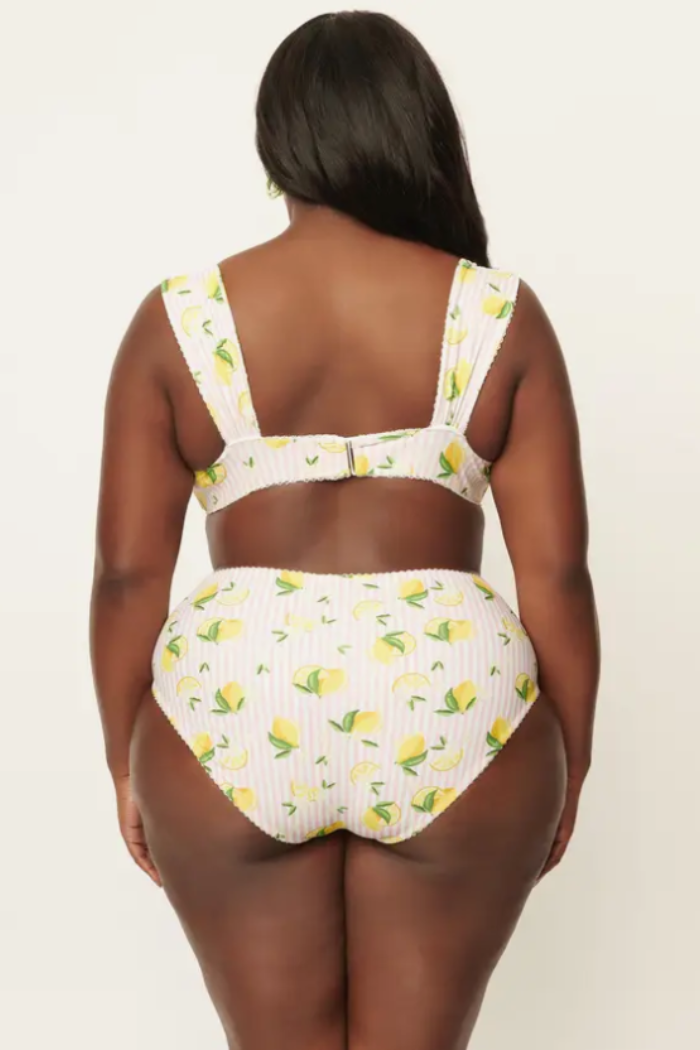 Light Pink Stripe & Lemons Daphne Swim Bottom.