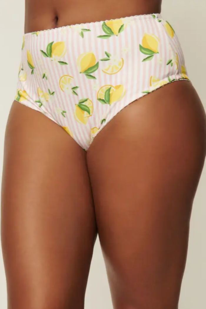 Light Pink Stripe & Lemons Daphne Swim Bottom.