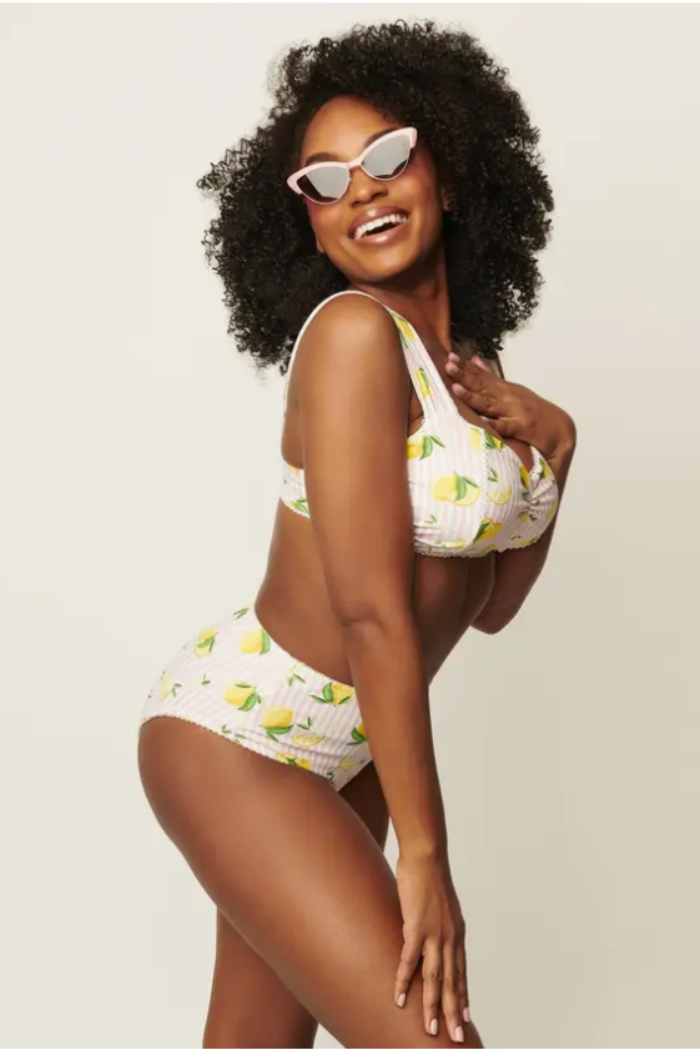 Light Pink Stripe & Lemons Daphne Swim Bottom.